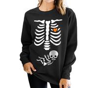SOFEON Women Halloween Sweatshirt X-Ray Skeleton Maternity Sweatshirt Funny Pregnancy Announcement Crewneck Pullover Tops, Black, Medium