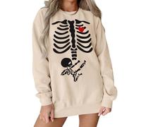 SOFEON Womens Halloween X-Ray Skeleton Maternity Sweatshirts Crewneck Pullover Fall Pregnancy Announcement Shirts Tops, Apricot-3, XL