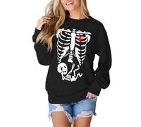SOFEON Womens Halloween X-Ray Skeleton Maternity Sweatshirts Crewneck Pullover Fall Pregnancy Announcement Shirts Tops, Black-2, XL