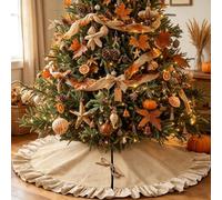 Sofevaim Christmas Burlap Tree Skirt with Ruffle Border,48 inch Linen Rustic Fall Xmas Tree Decorations for Farmhouse Thanksgiving/Halloween Holiday Party