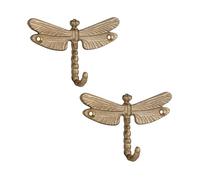 SOFFEE DESIGN 2PCS Metal Golden Dragonfly Wall Hooks, Rustic Bathroom Kitchen Hangers, Outdoor Patio Decor with Anti-Rust Coating