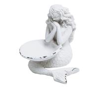 SOFFEE DESIGN Rustic White Jewelry Tray Mermaid Shell Dish, Vintage Small Figurine Ring Holder, Collectible Personal Ornament Plate for Necklaces, Earrings, Trinket - Mermaid Shape Organizer