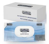 Soffisof Adult Wipes XL 240pcs - 6 Packs of 40 Wet Wipes 20x30cm - Body & Intimate Hygiene for Elderly and Adults - Soft & Gentle Cleansing