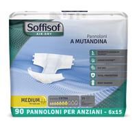 Soffisof Air Dry Adult Diapers Extra M - 90x Adult Nappies - 6 Packs of 15 Incontinence Briefs for Elderly Care - Up to 7 Drops Absorbency - Unisex and Disposable
