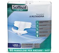 Soffisof Air Dry Adult Diapers Maxi Super L - 60x Adult Nappies - 4 Packs of 15 Disposable Incontinence Briefs - Up to 9.5 Drops Absorbency - for Men and Women
