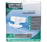 Soffisof Air Dry Adult Diapers Super XL - 60x Adult Nappies - 4 Packs of 15 Disposable Incontinence Briefs - Up to 8 Drops Absorbency - for Men and Women