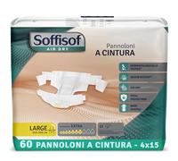 Soffisof Air Dry Adult Diapers with Belt Extra L - 60x Incontinence Belt Diapers - 4 Packs of 15 - Up to 7 Drops Absorbency - for Men and Women
