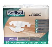Soffisof Air Dry Adult Diapers with Belt Maxi L - 60x Incontinence Belt Diapers - 4 Packs of 15 - Up to 9 Drops Absorbency - for Men and Women