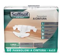 Soffisof Air Dry Adult Diapers with Belt Super L - 60x Incontinence Belt Diapers - 4 Packs of 15 - Up to 8 Drops Absorbency - for Men and Women