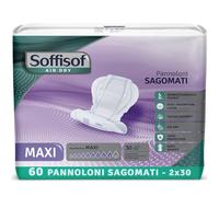 Soffisof Air Dry Incontinence Shaped Pads Maxi - 60x Shaped Liners for Seniors and Adults - 2 Packs of 30 Pieces, Up to 9 Drops Absorbency - for Men and Women