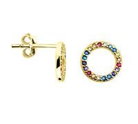 SOFIA MILANI - Women's Earrings 925 Silver - Gold Plated & with coloured Zirconia Stones - Circle Stud Earring - E1677