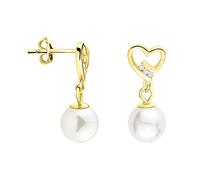 SOFIA MILANI - Women's Earrings 925 Silver - Gold Plated & with Zirconia Stones - Pearl Heart Dangle Earring - E1601