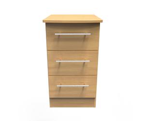 Sofia Ready Assembled 3 Drawer Bedside Cabinet in Modern Oak - Welcome Furniture | TJ Hughes