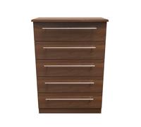 Sofia Ready Assembled 5 Drawer Chest in Noche Walnut - Welcome Furniture | TJ Hughes