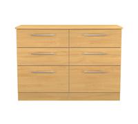 Sofia Ready Assembled 6 Drawer Wide Chest in Modern Oak - Welcome Furniture | TJ Hughes