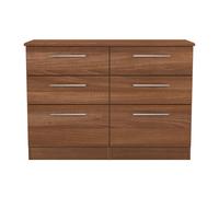 Sofia Ready Assembled 6 Drawer Wide Chest in Noche Walnut - Welcome Furniture | TJ Hughes