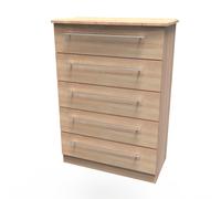 Sofia Ready Assembled Chest of Drawers with 5 Drawers - Bardolino Oak - Welcome Furniture | TJ Hughes