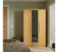 Sofia Ready Assembled Triple Mirror Wardrobe in Modern Oak - Welcome Furniture | TJ Hughes