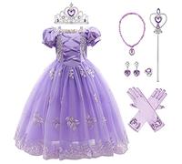 Sofia The First Dress for Girl Kids Princess Rapunzel Fancy Dress Up Carnival Christmas Halloween Cosplay Birthday Party Book Week Puff Short Sleeve Tulle Dress Accessories Purple + Embroidery 3-4Y