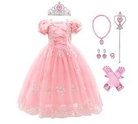 Sofia The First Dress for Girl Kids Princess Rapunzel Fancy Dress Up Carnival Christmas Halloween Cosplay Birthday Party Book Week Puff Short Sleeve Tulle Dress with Accessories Pink 4-5 Years