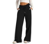 SOFIA'S CHOICE Wide Leg Sweatpants Women Drawstring High Waisted Pants with Pockets Jogger, Black White-f1, M