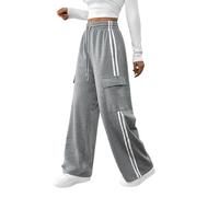 SOFIA'S CHOICE Wide Leg Sweatpants Women Drawstring High Waisted Pants with Pockets Jogger, Grey Side Stripe, M