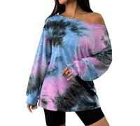 SOFIA'S CHOICE Women Tie Dye Off Shoulder Tops Workout Going Out Long Sleeve Shirts, Multicoloured, XL