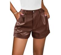SOFIA'S CHOICE Women's High Waisted Leather Shorts Roll Hem Casual Pleated Short with Pockets