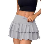 SOFIA'S CHOICE Women's Ruffle Layered Low Elastic Waist Mini Skirts with Inner Shorts, Grey, S