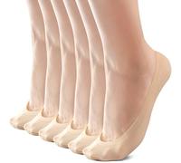 Sofier No Show Socks Womens, Non Slip Ultra Low Cut 6 Pairs Thin Silky Footies Cotton Sole Invisible Socks Flats Loafers, Nude*6, 9-12