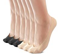 Sofier No Show Socks Womens, Non Slip Ultra Low Cut 6 Pairs Thin Silky Footies Cotton Sole Invisible Socks Flats Loafers, Black*3/Nude*3, 9-12