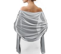 Sofier Satin Shawl Wraps for Women Evening Dresses Wedding Bridal Party Silky Scarf Formal Cover Up Bridesmaid Gifts, Silver, One Size
