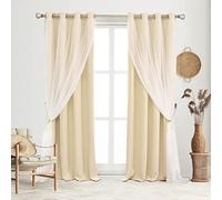 SOFJAGETQ Beige Blackout Curtains 63 Inch Long, Double Layers Light Blocking Crushed Voile Sheer Overlap Drapes for Nursery and Girls Bedroom, Cortinas para sala (W52 x L63, Biscotti Beige, 2 PCs)