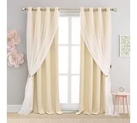SOFJAGETQ Beige Blackout Curtains with Sheer 54 Inches - Double Layered Short Blackout Curtains with Voile Sheer Drapes for Kids/Girls Bedroom Nursery Living Room, Biscotti Beige, 2 PCs
