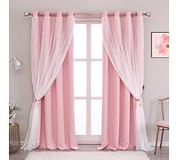 SOFJAGETQ Blackout Sheer Curtains Set - Double Layers Stylish Mix & Match Elegance White Crushed Voile x Blackout Curtains with Tie-Backs for Nursery Bedroom, 52 by 108 inches, Light Pink, 2 PCs