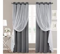SOFJAGETQ Dark Grey Blackout Curtains for Bedroom, Nursery - 84 inch Length Double Layers and Sheer with Lace Hem Luxury Window Curtain & Drapes Panels for Living Room with Extra Tie-Backs, 2 PCs