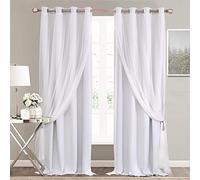 SOFJAGETQ Greyish White Curtains 84 inch Length - Double Layers Voile Sheer Curtains & Draperies Panels with Lace Hem for Bedroom Living Room, Greyish White Blackout Curtains, Set of 2