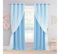 SOFJAGETQ Light Blue Blackout Curtains 84 inch Length - Double Layers Blue Romantic Curtains with Sheer Overlay, Window Curtains & Drapes for Kids/Girls/Boys Bedroom Living Room Nursery, 2 PCs