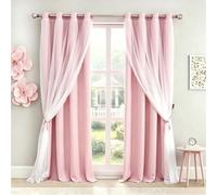 SOFJAGETQ Pink Blackout Curtains 84 inch Length - Double Layers Princess Girls Curtains & Draperies Panels for Kids Bedroom Living Room Nursery Pink Lace Hem Room Darkening Curtains, 2 PCs