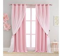SOFJAGETQ Pink Blackout Curtains 84 inch Length - Double Layers Princess Girls Curtains & Draperies Panels for Kids Bedroom Living Room Nursery Pink Lace Hem Room Darkening Curtains, 2 PCs