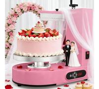 Soflightmok 200w Cake Decorating Coating Machine with Automatic Smoother: Decorating Machine for 4-12 Inch Cakes, Beveled Scraper, Adjustable 60-320RPM for Buttercream and Fondant Pink