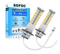 SOFOC H3 Bulb LED Headlight PK22S Warm White 2W 6V 12V 24V 6-30V AC/DC Canbus Ready for Car Fog Light High Beam/Low Beam & DRL 2Pcs