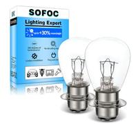 SOFOC H6M Halogen Bulb RP30 P15D-25-1 6V 25W Dual Filament Warm White for Motorcycle Scooter Moped Headlight Fog Light 2Pcs