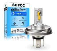 SOFOC P45T Bulb R2 LED 500% Brighter Than Halogen Motorcycle/Car Headlight Fog Light Yellow DC 12V-18V 60W 4000Lm High Low Beam Design 1Pcs