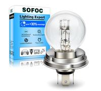 SOFOC P45T R2 12V 45/40W Halogen Motorcycle Classic Car & Tractor Headlight Bulb G40 Warm White Hi/Lo Beam 3-Pin Prefocus Flange Base 1Pcs