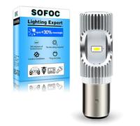 SOFOC S2 BA20D Bulb LED Motorcycle/Car Headlight Cool White 6500K 6V 12V 24V Compatible with 6-30V AC/DC 2000LM 300% Brighter Than Halogen High/Low Beam 2SMD 1Pcs