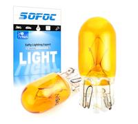 SOFOC T10 12V 5W Halogen Wedge Bulb Yellow Car Dashboard Indicator Light Center Console Button Light Ambient & Side Marker Bulb Plug and Play 2Pcs