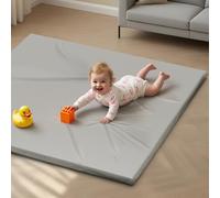 Sofoliana Vegan Leather Baby Play Mat, 127x127cm Thicken Foam Cushioned & Waterproof Playpen Mat for Infants and Toddlers, Large Tummy Time Mat for Tummy Time Training and Early Walking, Light Gray