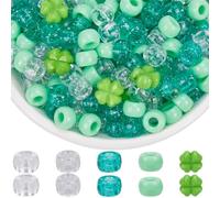 SOFPLAT 1 Box 1000Pcs 6x9mm Green Pony Beads Multi Glitter Pony Beads Bulk St. Patrick's Day Kandi Shamrock Charms Accessories for Jewellery Making Supplies DIY Bracelet Earring Crafts Hair Braids