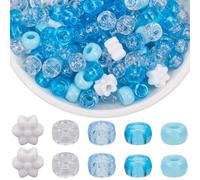 SOFPLAT 1 Box 1000Pcs Multi Colored Blue Pony Beads Bulk 6x9mm Glitter Pony Bead Round Plastic Kandi Flower Charms Accessories for Jewellery Making Supplies DIY Bracelets Earrings Crafts Hair Braids